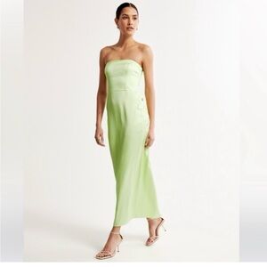 Abercrombie Strapless Satin Maxi Dress (Light Lime Green)